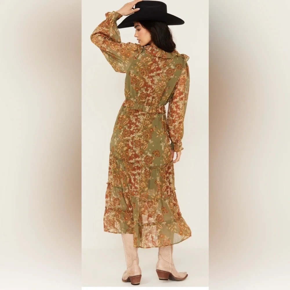 NWOT Miss Me Floral Long Sleeve Tier Dress size Small Boot Barn Exclusive - Picture 4 of 6